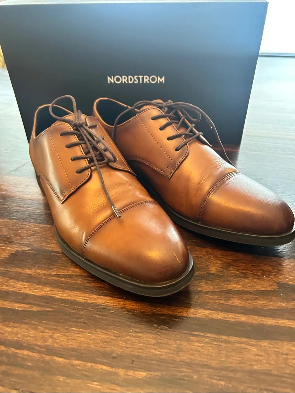 Nordstrom Brown Leather Cap-Toe Derby Shoes
